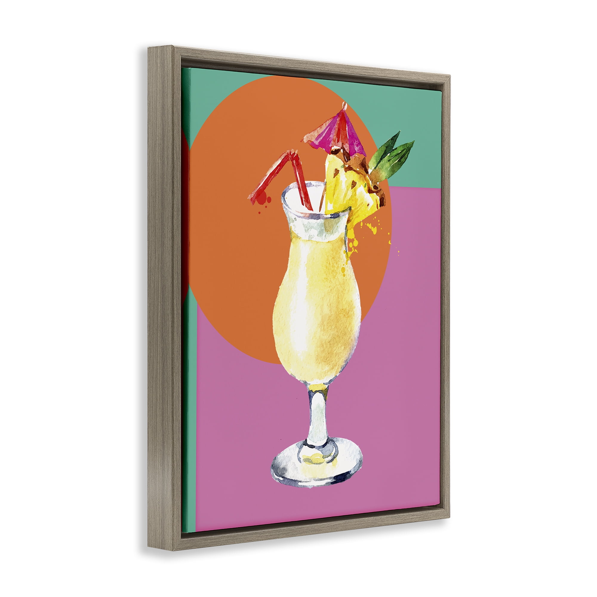 Stupell Industries Modern Tropical Cocktail Food & Beverage Painting Brown Floater Framed Canvas Art Print Wall Art, 17 x 21