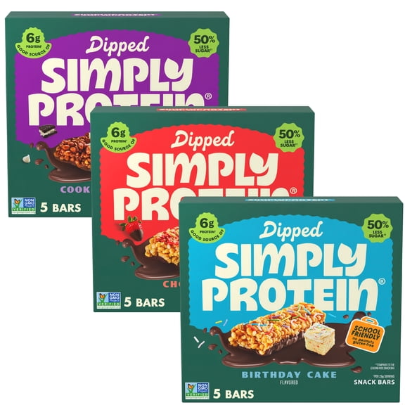 Simply Protein Dipped Protein Bars, Variety Pack, 6g Protein, Gluten Free, 15-Pack