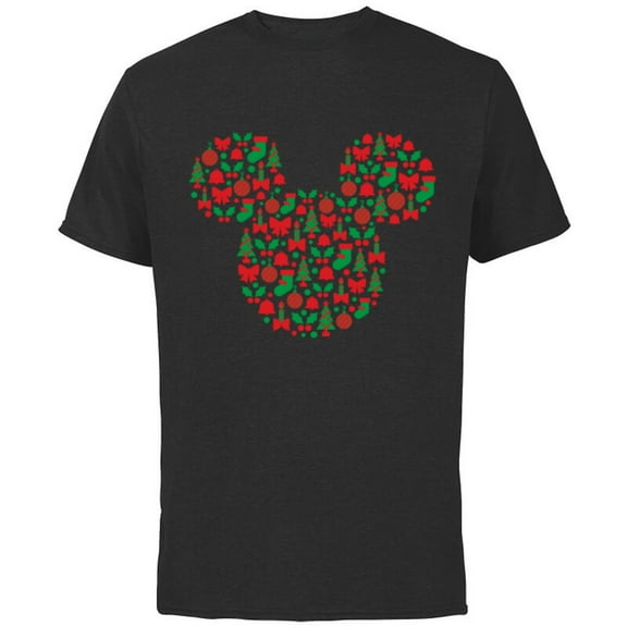 Disney Mickey Mouse Icon Red and Green Holiday - Short Sleeve Cotton T-Shirt for Adults - Customized-Black