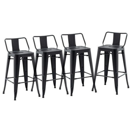 24" Low Back Metal Counter Stool Height Bar Stools [Set of 4] for Indoor/Outdoor Barstools, Matte Black