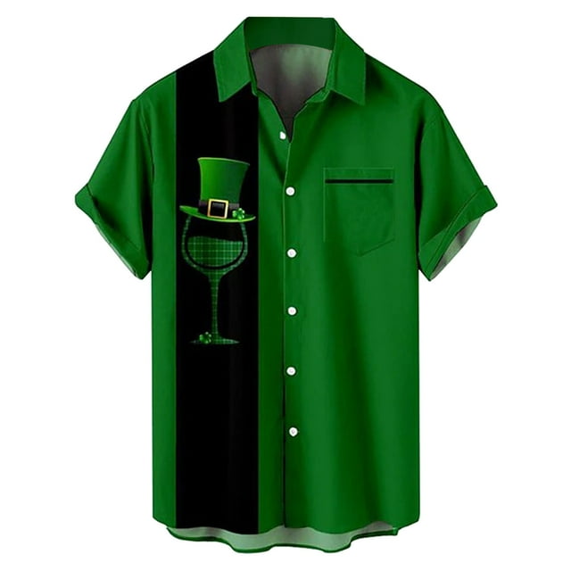 Playeras Para Hombre Camisa Informal De Moda Para Hombre Con Estampado De Festival, Solapa, Botones Y Bolsillo