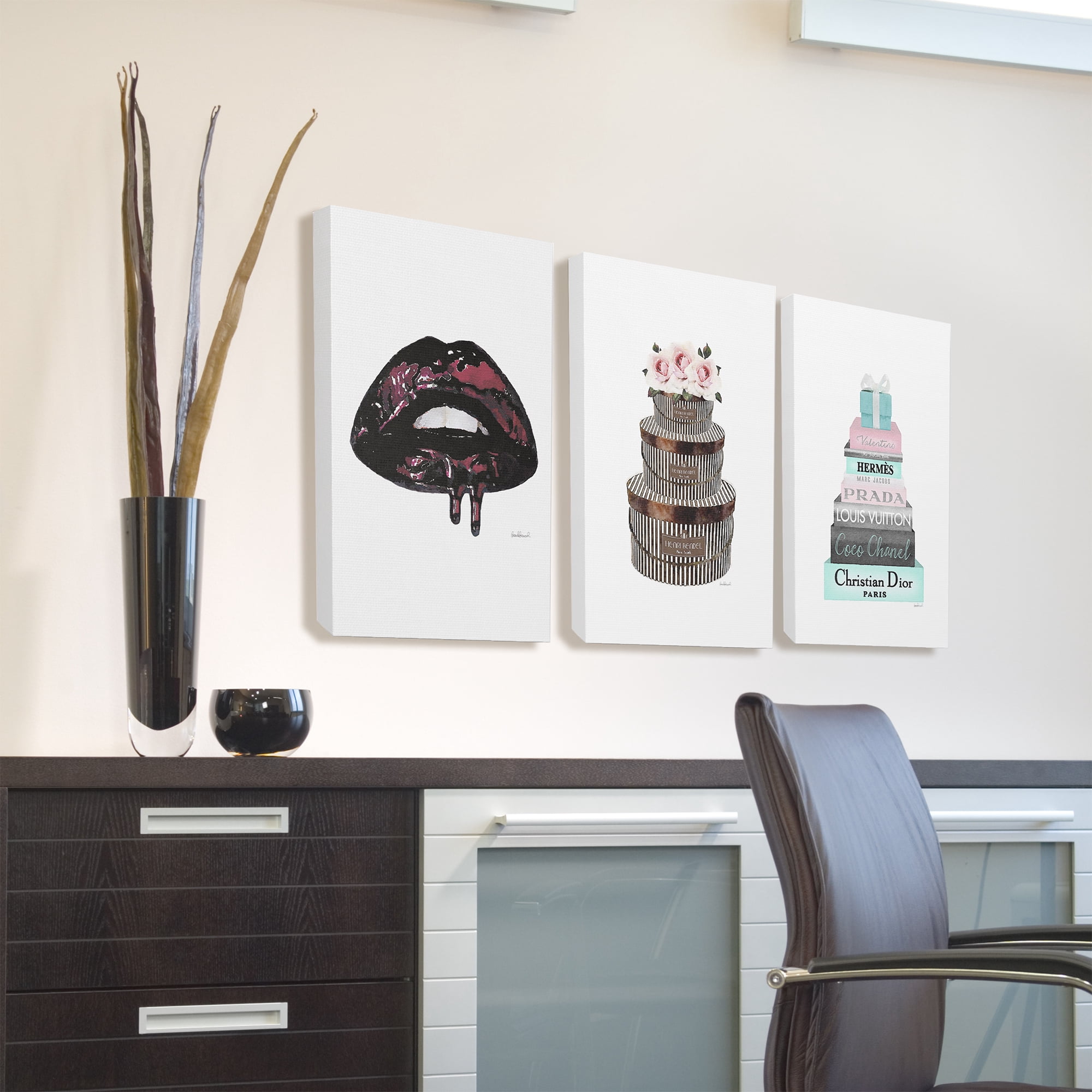 The Stupell Home Decor Collection High Fashion Bookstack Pink with Blue Box and Bow XXL Stretched Canvas Wall Art, 30 x 1.5 x 40