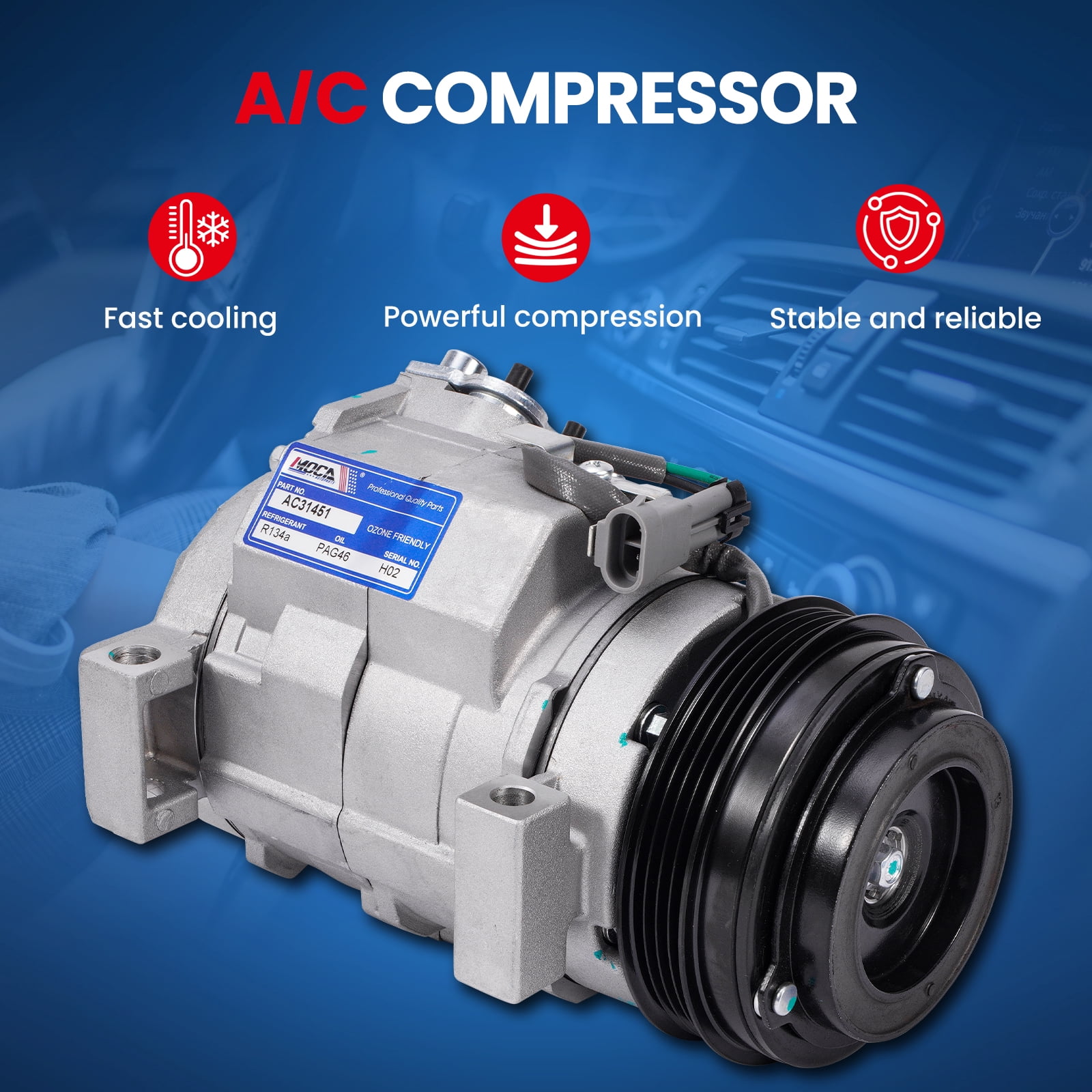 MOCA AUTOPARTS CO29002C New AC Compressor 2 Mounting Hole 10S17F Fit for 2000-2013 Chevrolet Silverado 1500 4.8L 5.3L & 2000-2013 GMC Sierra 1500 4.8L 5.3L & 2002-2005 Cadillac Escalade 5.3L 6.0L