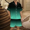 thumbnail image 2 of GPOECD Men's Sleepwear Plus Size Men's Gradient Multicolored Silk Satin Short Sleeve Button Up Home Wear Set Mens Pajama Set Green,XXL, 2 of 4
