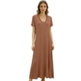 thumbnail image 2 of Women's Short Sleeve V-Neck Nightgown, Long Length Comfortable Sleep Dress for Bedtime, Summer Nights, and Home Loungewear, Soft and Breathable Fabric-Khaki, 2 of 7