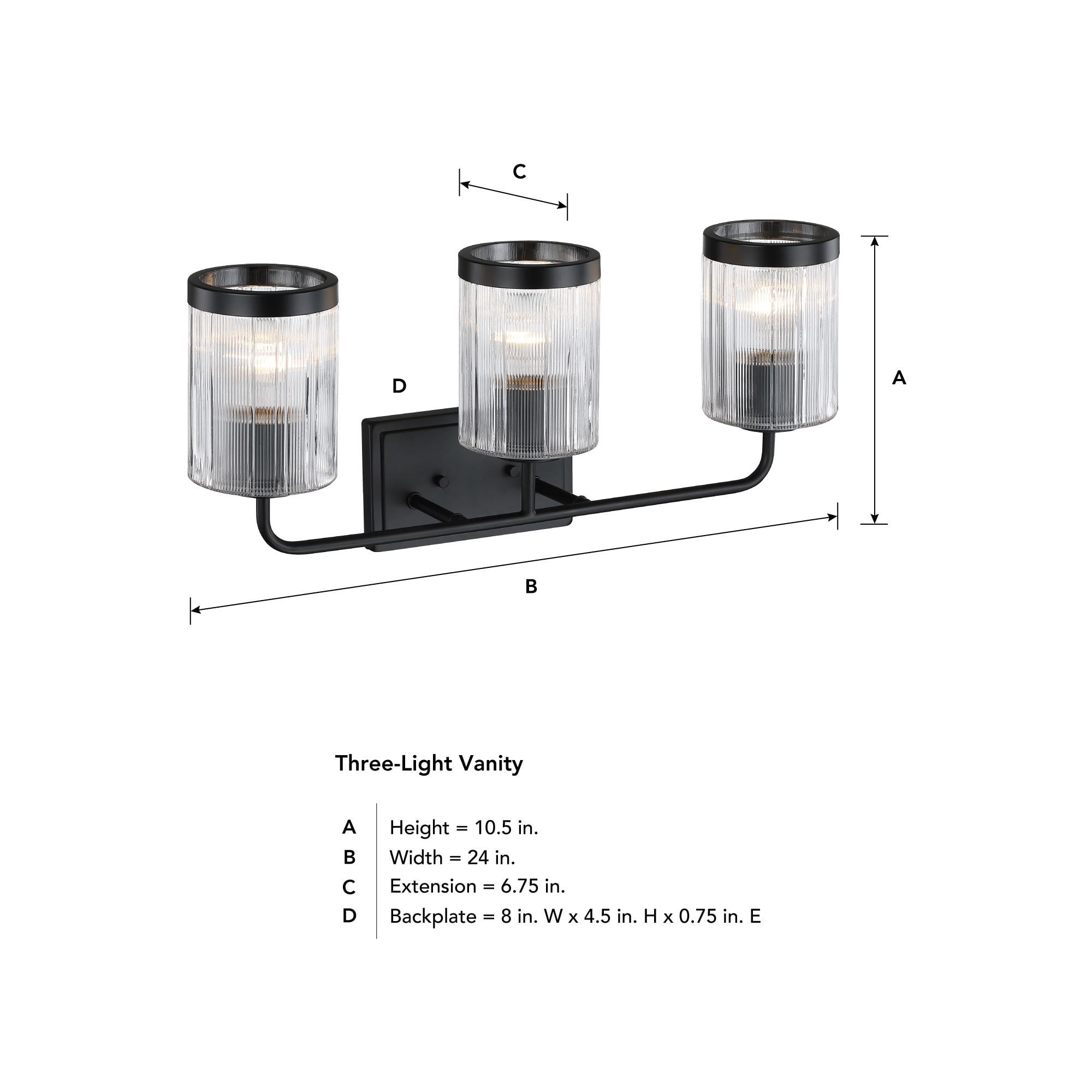 Aspen 24 in. 3-Light Matte Black Vanity Wall Light for Bathrooms