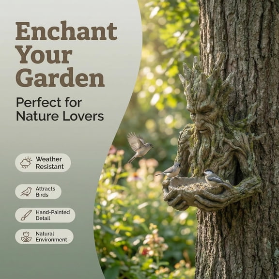 The Quiet Offering A Tree-Integrated Bird Feeding Sculpture Tree Faces Decor Outdoor Millennial Ancient Tree Bird Feeder with Hidden Keyhole Hanger Whimsical Art Décor Garden Accessory (1PC)