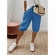 thumbnail image 4 of Pantalones casuales elásticos de bolsillo sencillos de moda de algodón y lino para mujer, pantalones de mujer, pantalones de cinco cuartos, 4 of 6