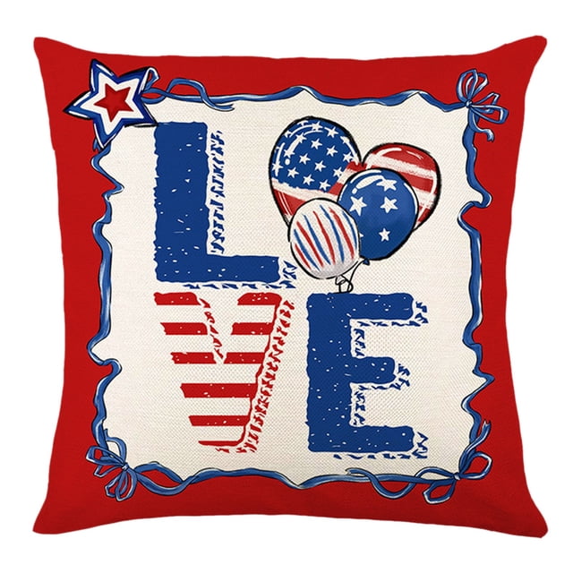 SDNall 4Th of July Decorations Star Flag Patriotic Flax Cushion Covers for Sofa, Washable Home Decor Pillow Case