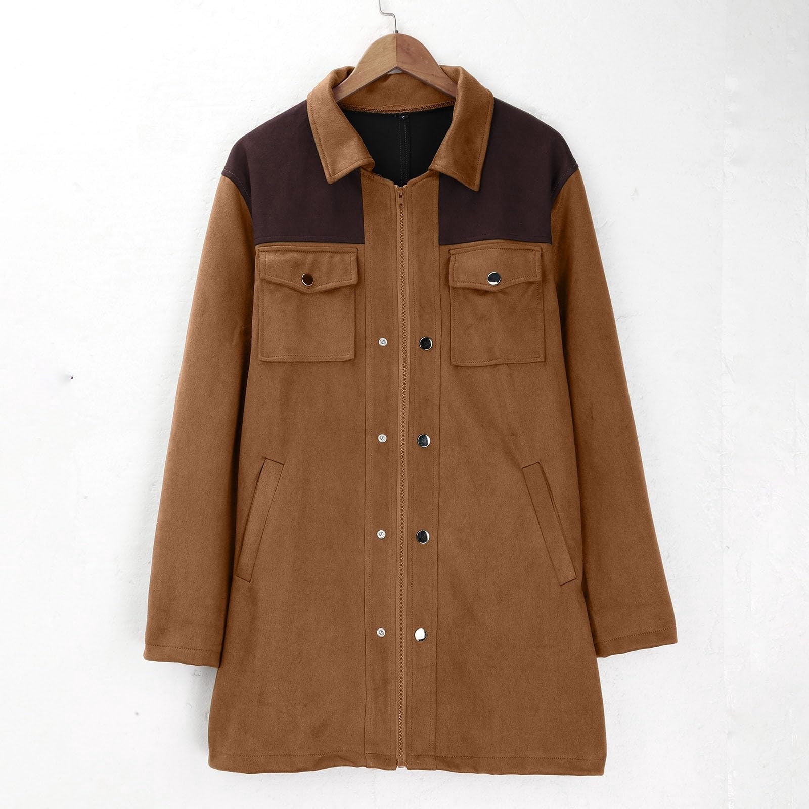 Hinvhai Mens Western Cowboy Vintage Suede Jacket Plush Collar Coats Faux Leather Winter Long Jackets Men Zip Up Casual Retro Tops Yellow XL(XL)