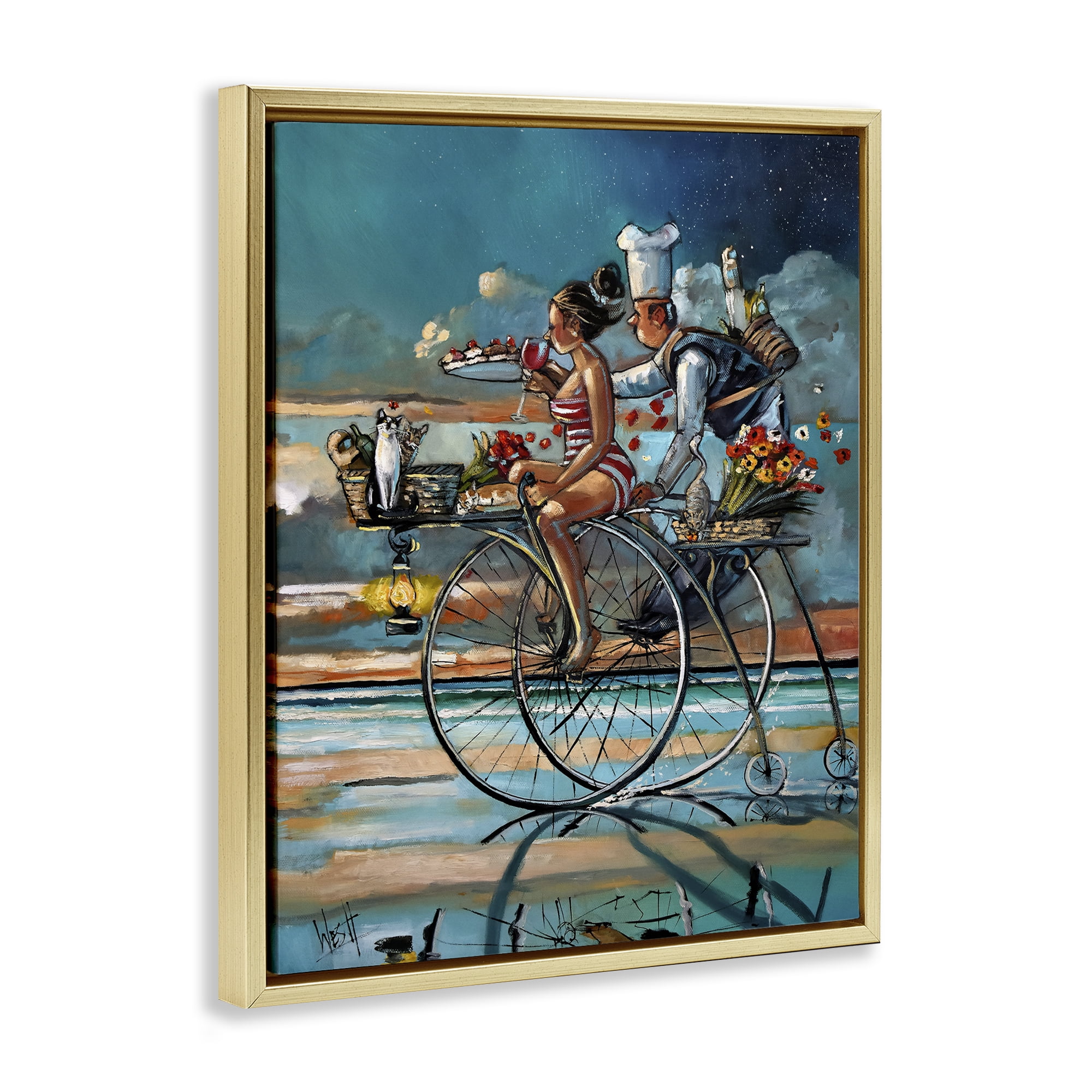 Stupell Industries Zaan's Dream Seaside Bicycle Ride Gold Framed Floater Canvas Wall Art, design by Ronald West