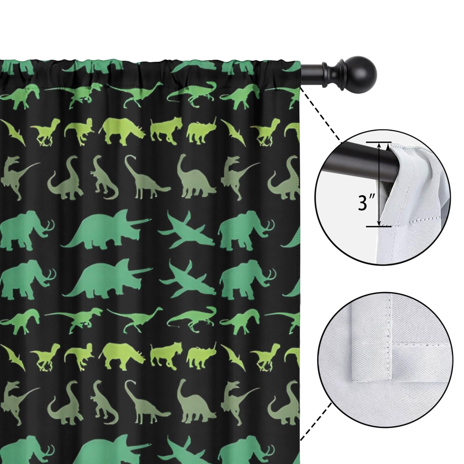 Blackout Kids Curtains,Green Dinosaurs MultiShapes Pattern Childrens Insulated Curtains Set Of 2,Bedroom Essentials,Toddler Room Decor 42"x54"