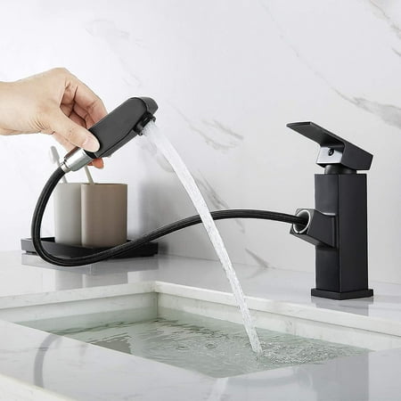 Mitigeur de lavabo monocommande avec douchette extractible, mitigeur de  salle de bain noir, hauteur du robinet sans flexible