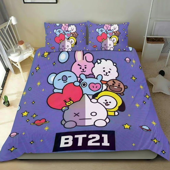 BT21-themed Bed Sheet Set Three Piece Set Comfortable And Skin Friendly Unique Design Home Decor Gifts For Family Friends fans54''x79''（135*200cm）