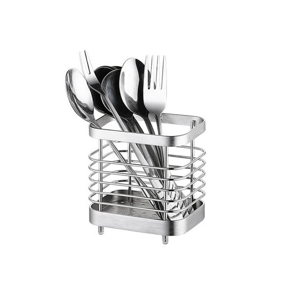 Xiao Hua Porte-Couverts en Acier Inoxydable, Utilisé pour le Rangement de Couverts sur Comptoir, Boîtes pour Couteaux, Fourchettes et Cuillères, Boîte de Rangement pour la Cuisine Domestique, Argent 3.94 * 2.95 * 4.13 Pouces, 1 Pce
