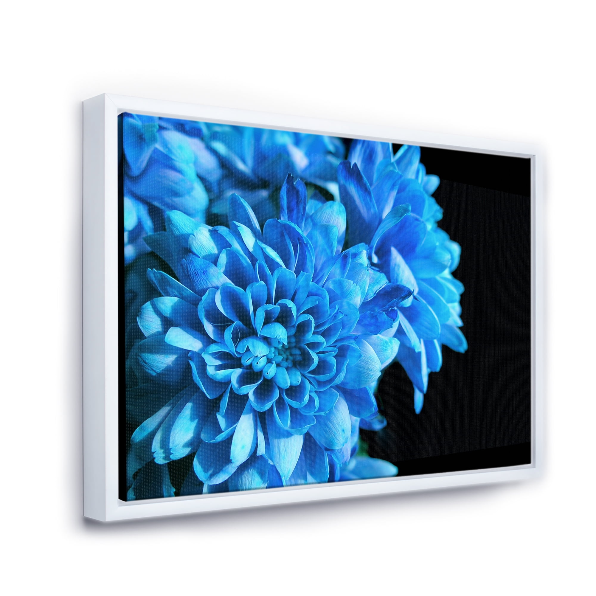 Designart 'Detail of Blue Flowers On Black Background I' Traditional Framed Canvas Wall Art Print