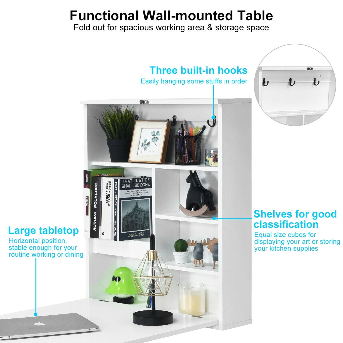 Gymax Wall Mounted Table Fold Out Convertible Desk with A Blackboard/Chalkboard White