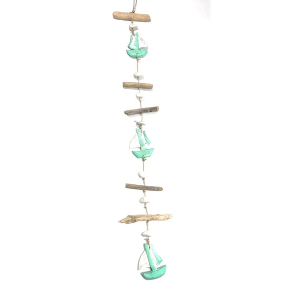 Driftwood Garland Boat w/ White Stone 40" Turquoise | #lis31012100t