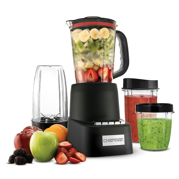 Chefman Countertop Travel Dynamic Blender, 32 oz. Capacity, 12-Piece Set, Black