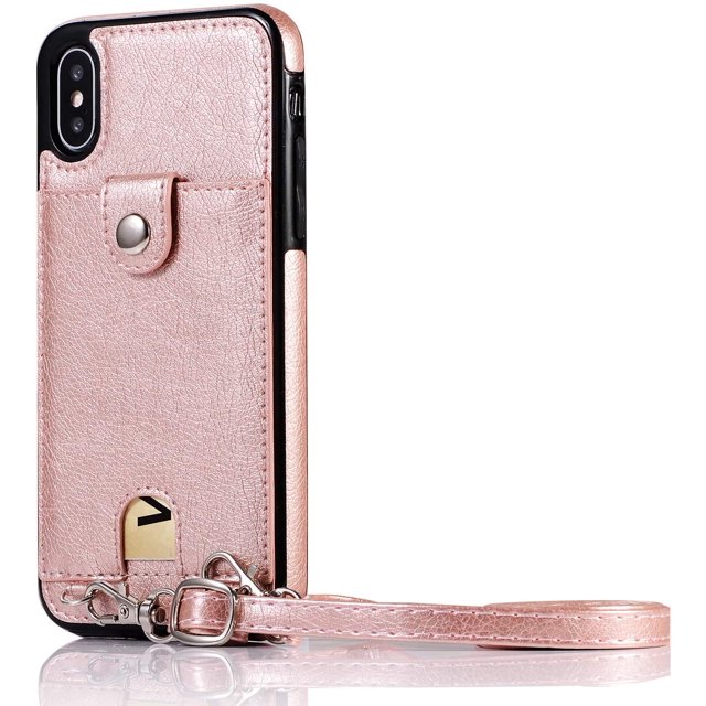 PU Leather Wallet Case for iPhone Xs Max Necklace Lanyard Case Cover with Holder Adjustable Detachable