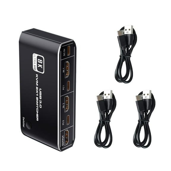 2 in 1 Out USB 3.0 KVM Switcher, 8K@60Hz 4K@120Hz HDMI 2.0 KVM USB Switcher KVM Switcher with Hotkey Accessories