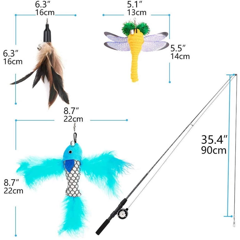 Pawaboo Retractable Fishing Pole Cat Teaser Wand, 4-Pack photo 5