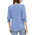 thumbnail image 7 of bbyeadc Blue T-Shirts for Women Crew Neck Puff Cuff Pleated Shirts 3/4 Sleeve Dressy Casual Loose Fit Basic Trendy Tops Summer Basic Business Casual Blouses, Sky Blue S, 7 of 7