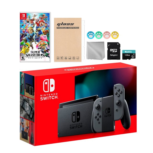 Nintendo Switch Gray Joy-Con Console Set, Bundle With Super Smash Bros. Ultimate And Mytrix Accessories Nintendo HADSKEAAA