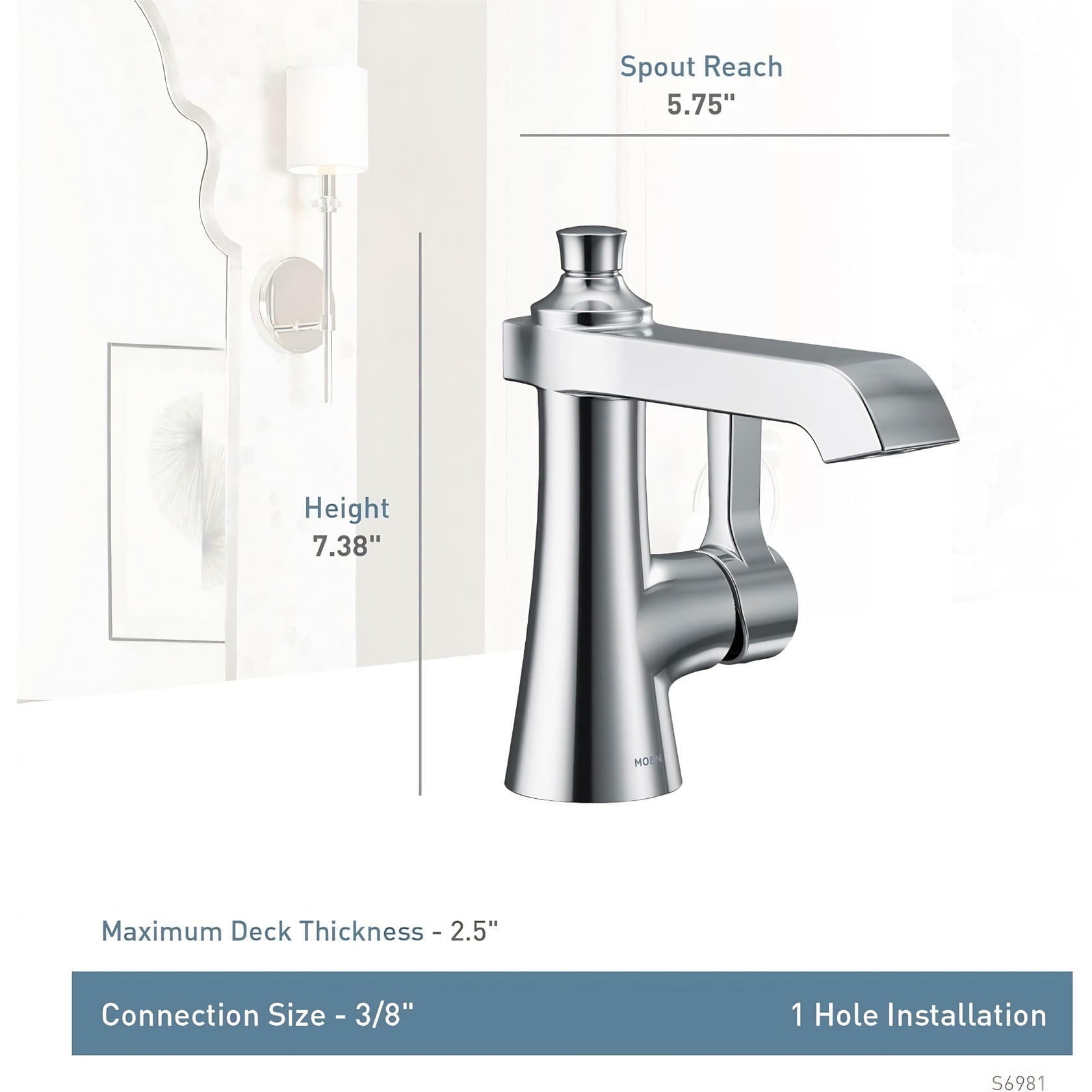 Moen S6981 Flara 1.2 GPM Single Hole Bathroom Faucet - Nickel