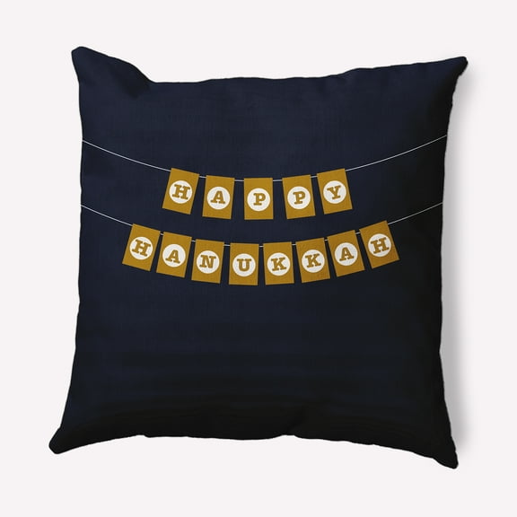 Simply Daisy Navy Colored Banner Day Hanukkah Soft Spun Polyester Decorative Throw Pillow, 16" x 16"