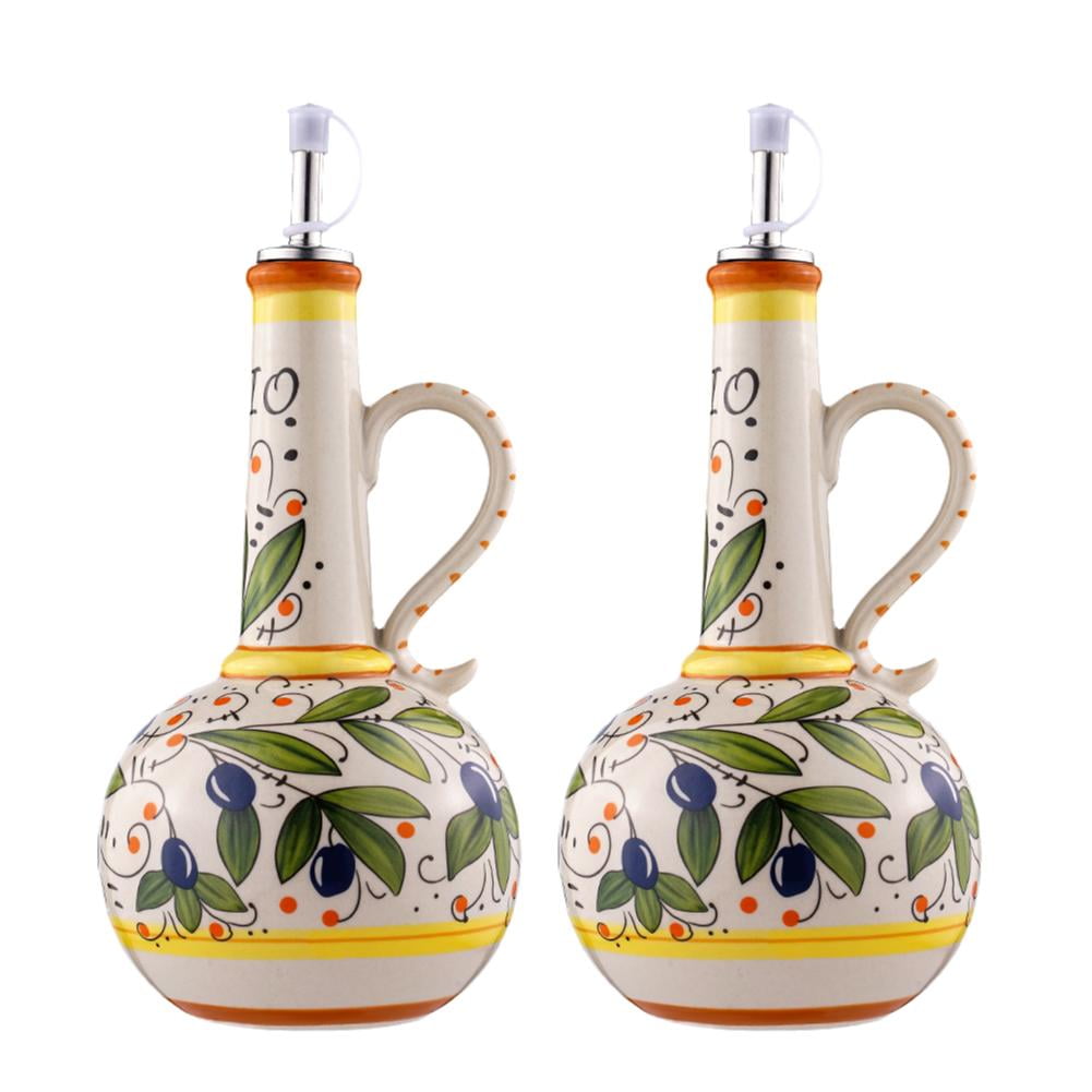 Seebee 1PA Ceramic Olive Oil Dispenser Bottle,23oz Hand Painted Olive Oil Bottle,Itan Ceramic Olive Oil Dispenser Bottle,Dective Stoneware Olive Oil Dispenser with Spout for Oil,Vinegar,Coff Syrup