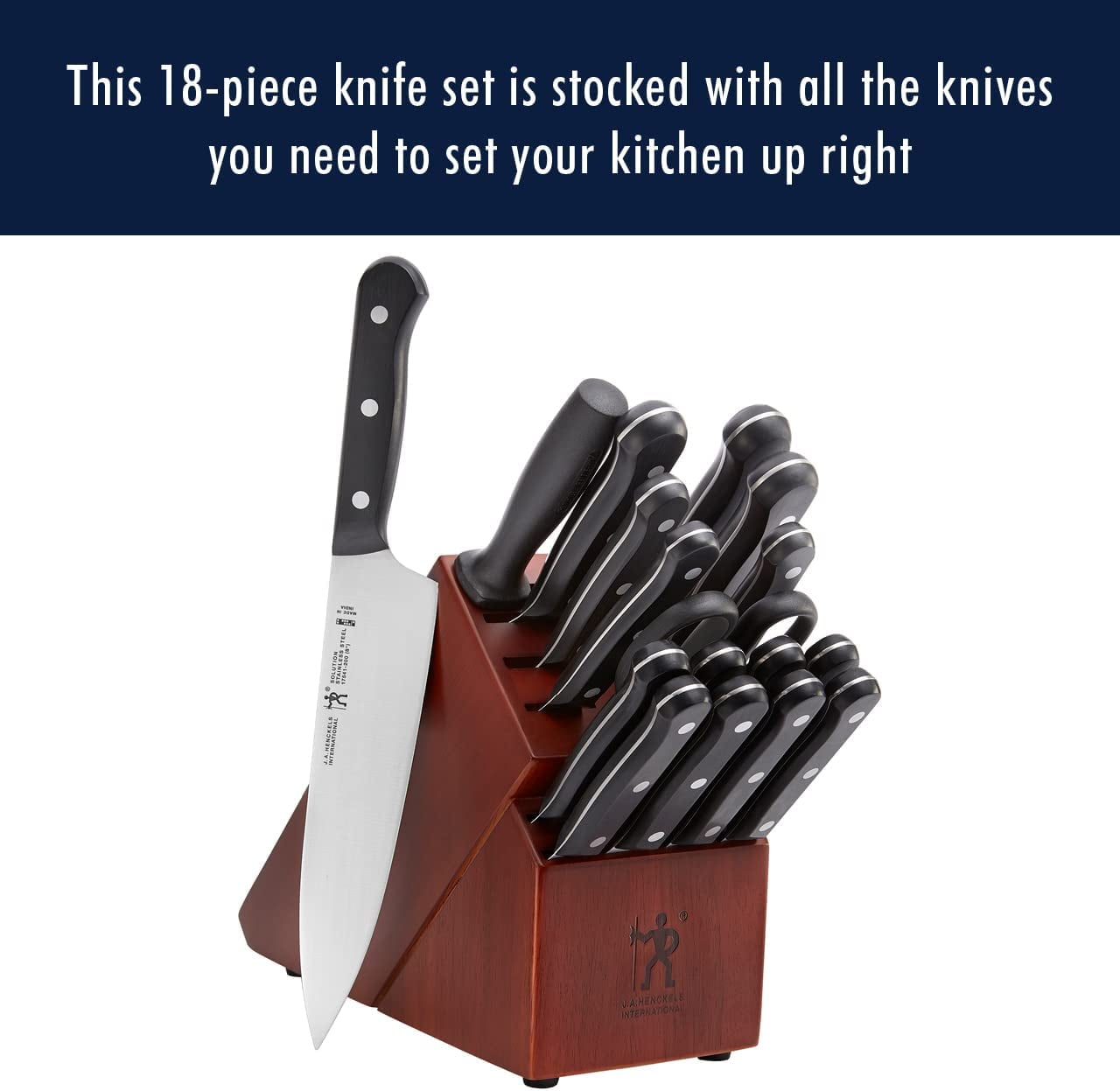 HENCKELS Razor-Sharp Solution 18-pc Knife block set, Chef Knife, Steak Knife, Utility Knife, Dark Brown, Stainless Steel