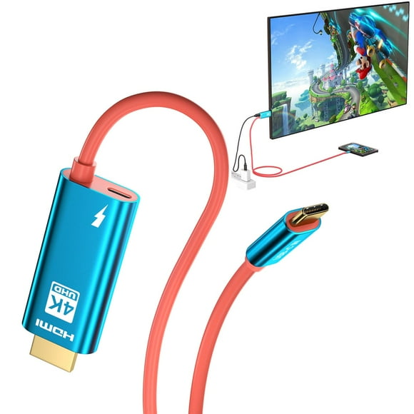 MYKOMI USB C to HDMI Cable for Switch/OLED, Portable Switch Dock 4K HDMI TV Adapter Cord with Charging 6.6Ft Compatible with Nintendo Switch Dock, Steam Deck, iPhone 15, Galaxy S23