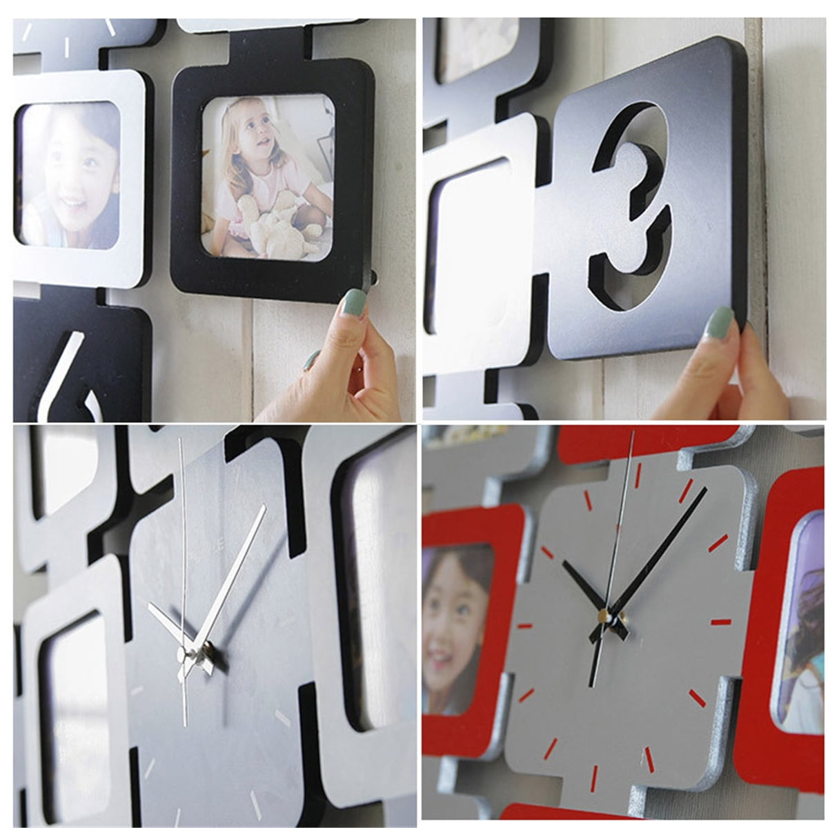 Meigar 8pcs Art Photo Frame Wall Clock Hanging Picture Collage Display Home Decor