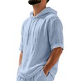 thumbnail image 4 of Men's Linen Hoodies Elbow Length Sleeve Pullover Hooded Shirts Summer Causal Beach Vacation Hoodies, M, 4 of 7