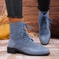 thumbnail image 5 of Lovzfmll Boots for Women, Lace Up Denim Boots, Low Heel Round Toe Ankle Booties, Fashion Casual Fall Winter Shoes, 8.5, Blue, 5 of 9