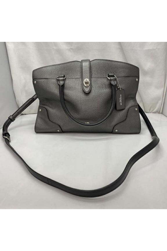 Pre-Owned COACH 59987 Mercer 2-way shoulder bag in metallic grey leather. (Fair)