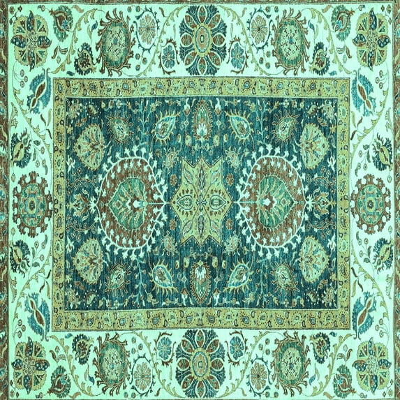 Ahgly Company Indoor Square Oriental Turquoise Blue Traditional Area Rugs, 5' Square