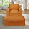 thumbnail image 3 of Lunale 42.8" Accent Chair with Ottoman, Indoor Chaise Lounge Chair with USB & Storage, Plush Reading Sofa Armchair for Living Room, Bedroom, Apt, Orange Corduroy, 3 of 11