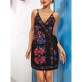 thumbnail image 6 of Women's Sleeveless Wrap V Neck Tie Knot Boho Short Dresses Blue XXL, 6 of 8