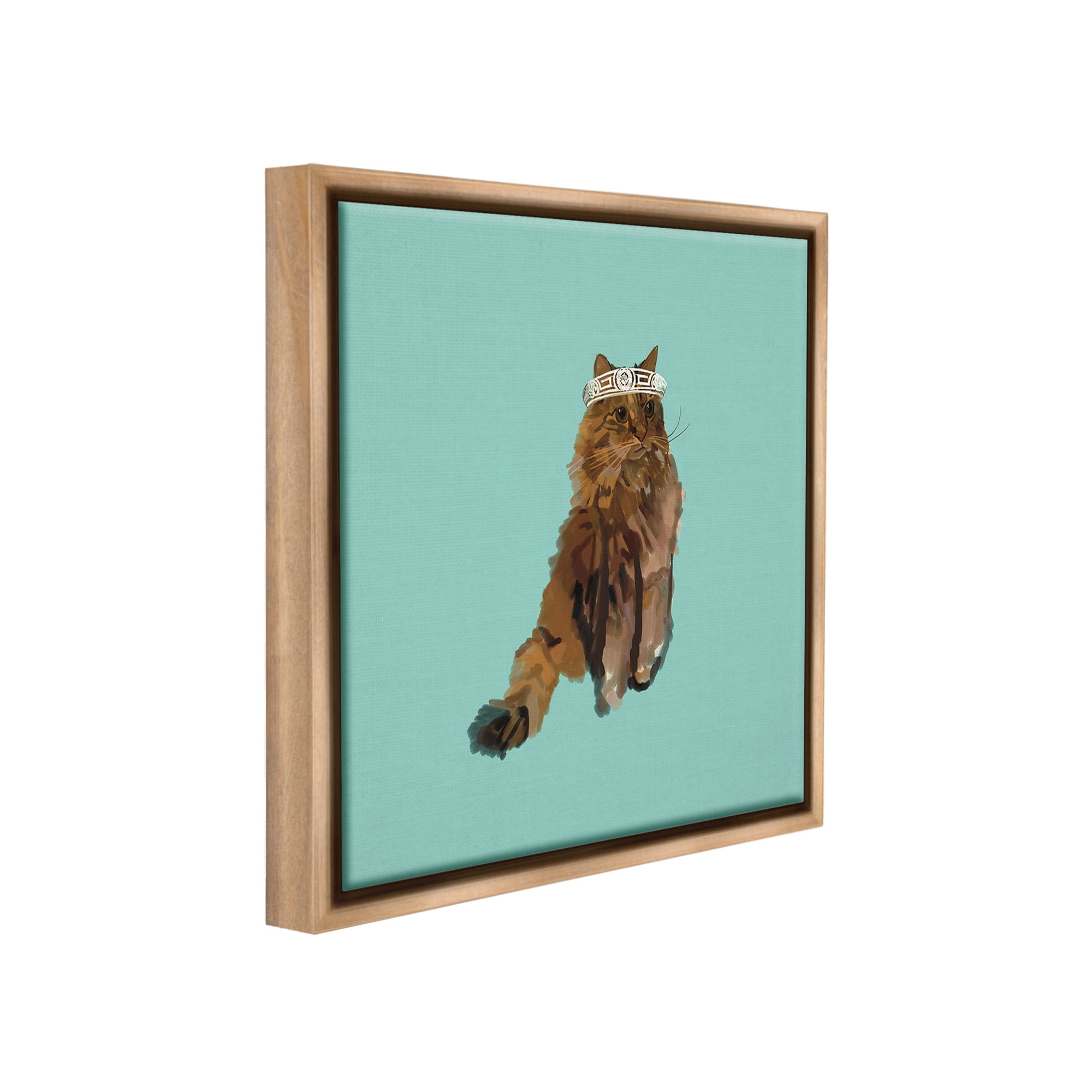 Stupell Industries Royal Cat in Crown Animals & Insects Painting Brown Floater Framed Canvas Art Print Wall Art, 18 x 18