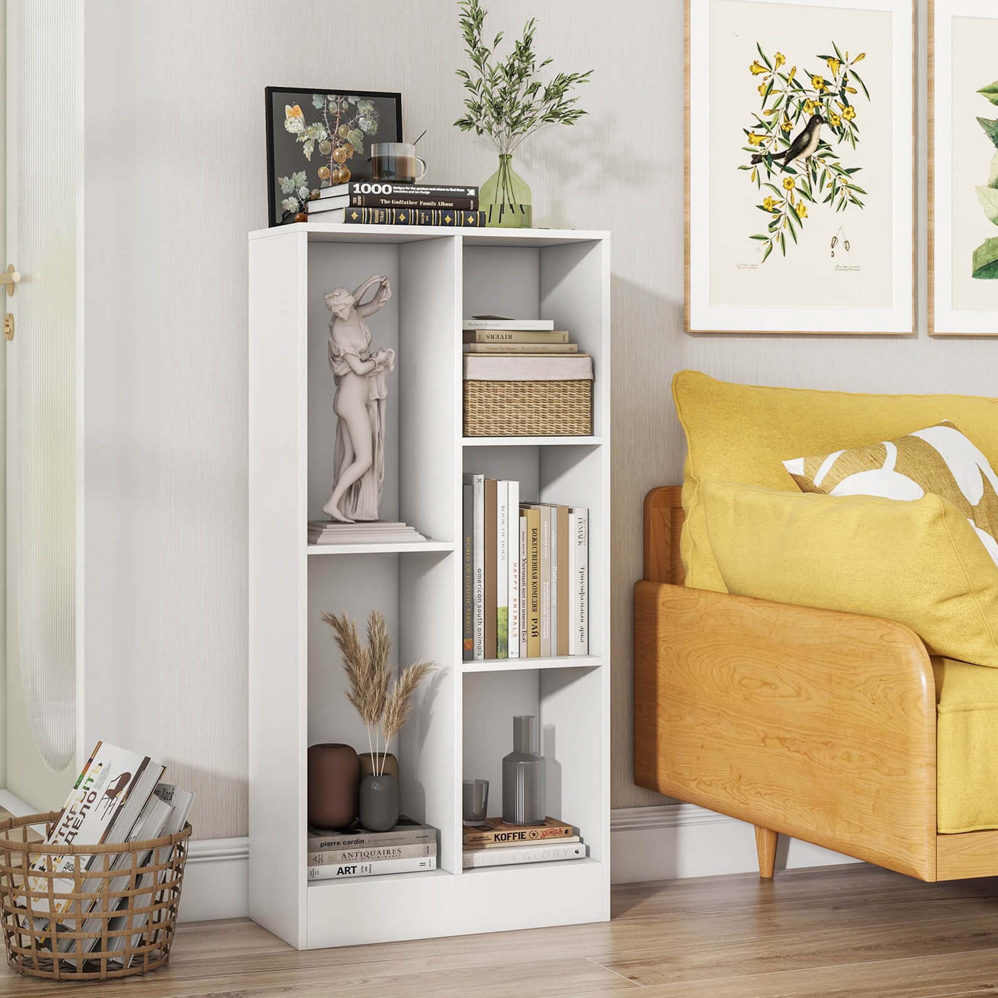 Costway 5-Cube Bookcase for Kids 41" Wooden Toy Storage Organizer for Kid's Room White