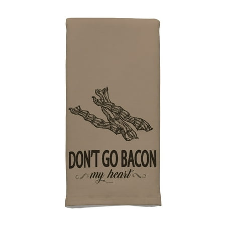 Mainstays Dual-Purpose Cotton Kitchen Towel, Dont Go Bacon My Heart, Tan, 1-Piece