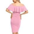 thumbnail image 5 of Ruffle Off Shoulder Fitted Maternity Dress, Ruched Side Bodycon Formal Pregnancy Dress for Baby Shower/Photography, 5 of 5