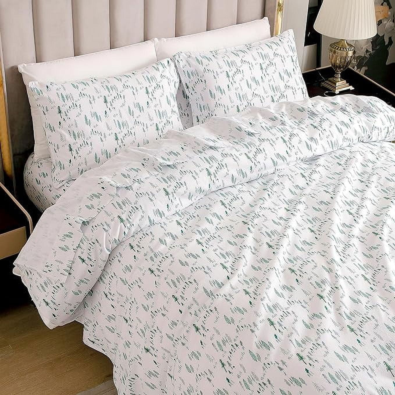 Elegant Comfort - 4 PIECE Holiday Christmas Flannel Cotton Sheet Set, Deep Pocket Fitted - Full, Green Pine