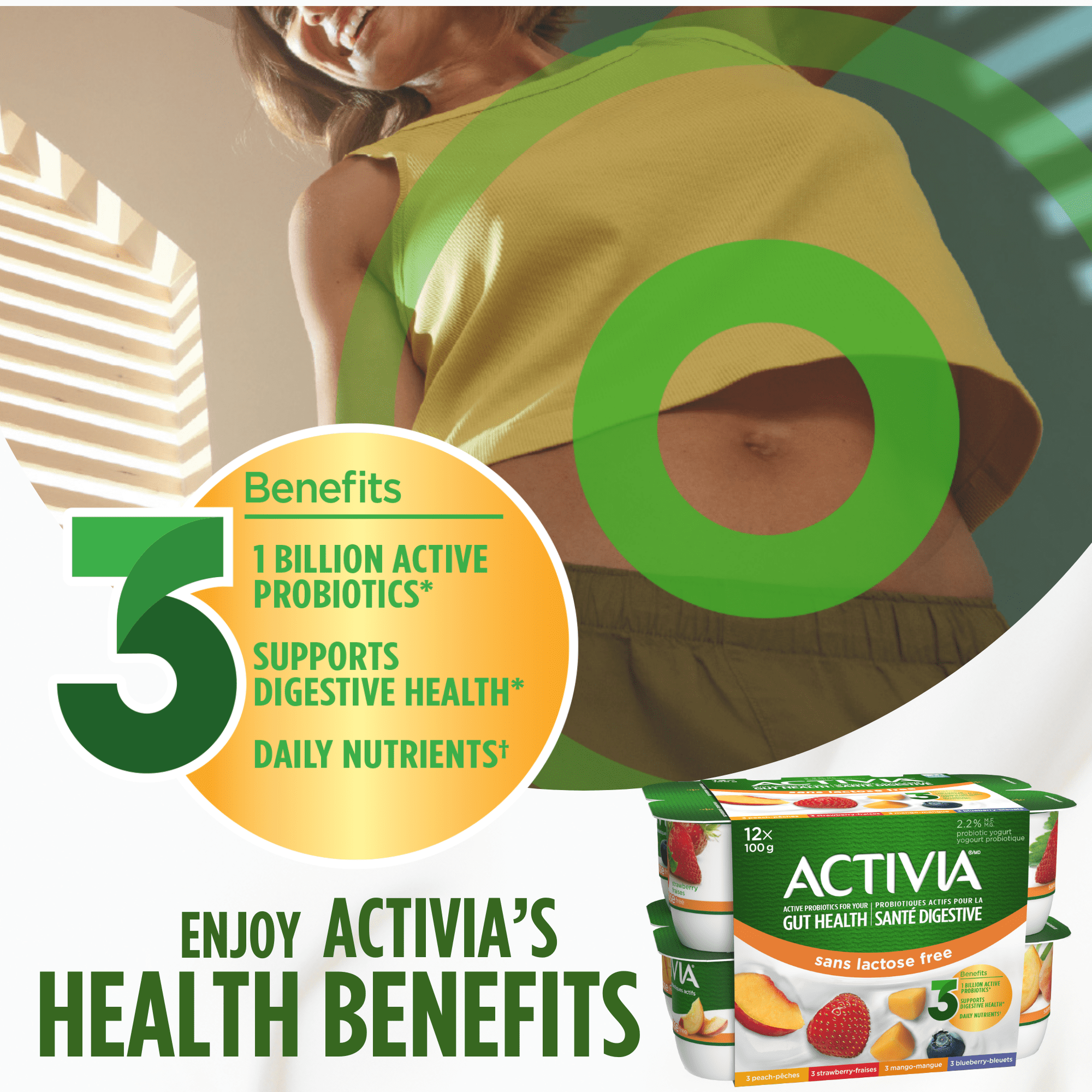 Activia Probiotic Yogurt, Lactose Free, Strawberry/Blueberry/Peach/Mango, 12 x 100 g