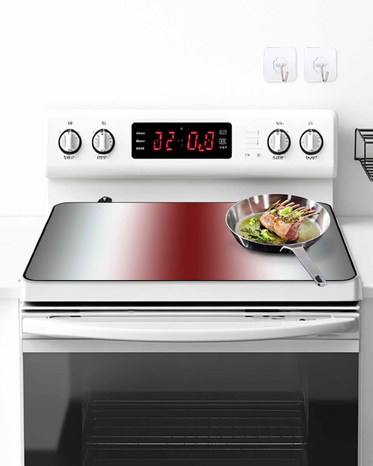 Stove Top Covers for Electric Stove, Red Grey White Glass Stovetop Cover Protector, Farmhouse Ombre Color Modern Simple Induction Cooktop Protector Oven Mat for Kitchen Countertop 24"x21"