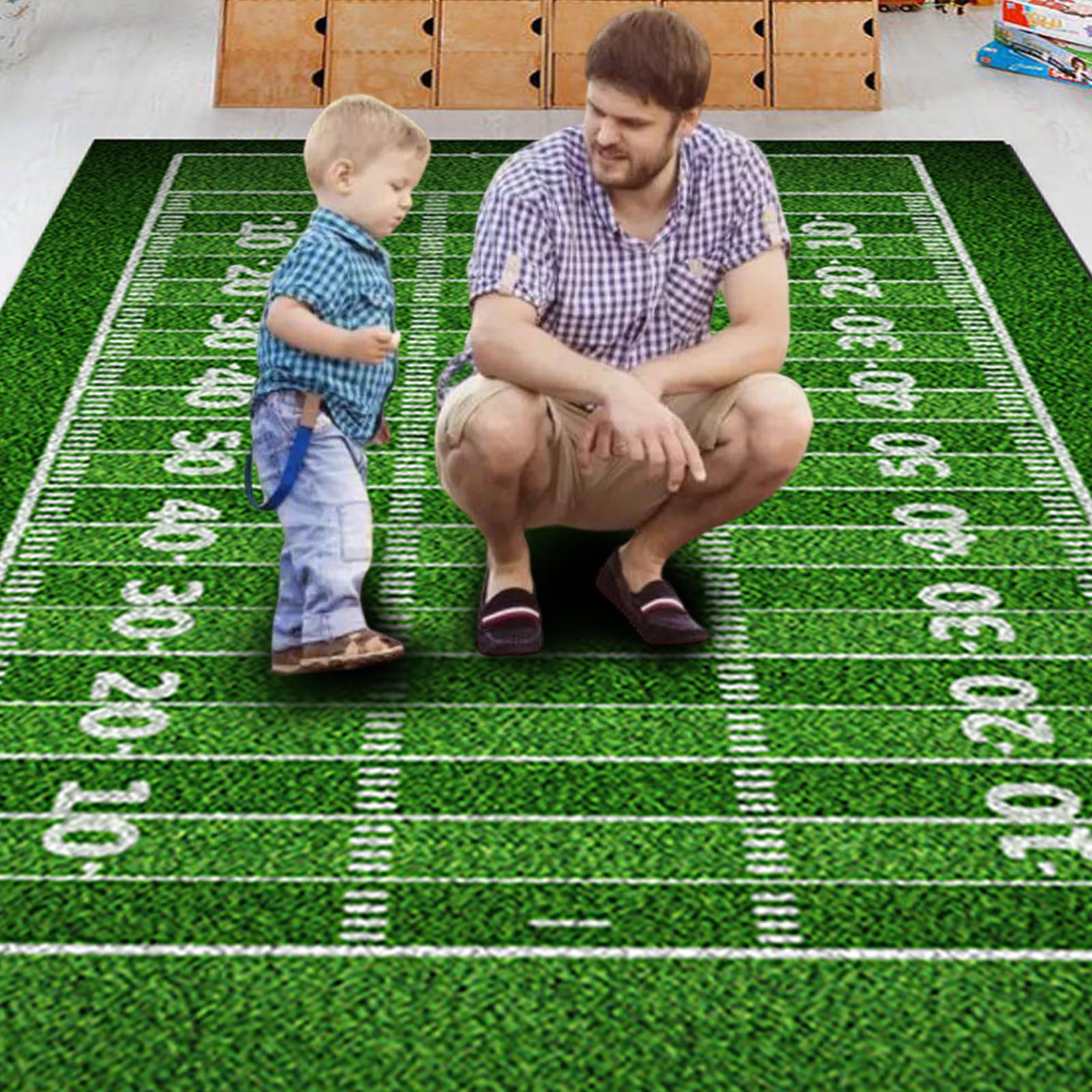 Iuhan Football Field Rug, Artificial Grass Indoor Outdoor Carpet, Non-Slip Floor Mat For Living Room Bedroom Game Room Decor, Sports Theme Area Rug