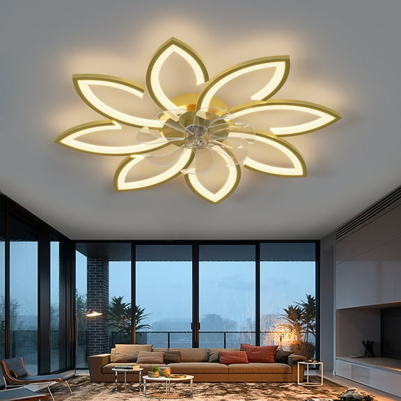 Eowynic 35-inch Modern Ceiling Fan Light Fandelier, Remote Control, Dimmable LED, DC Motor, 6-Speed