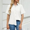 thumbnail image 6 of Shirts for Women Short-sleeved Lapel Solid Color Jeans Loose Shirt Tops White M, 6 of 6